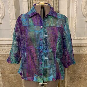 Toni Morgan. Size 1X. Sheer 3/4 Sleeve Jacket or Top. Button Front. B67